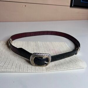 Brighton Black Croc Embossed Leather Belt Mixed Metal Buckle Tip 32 40210